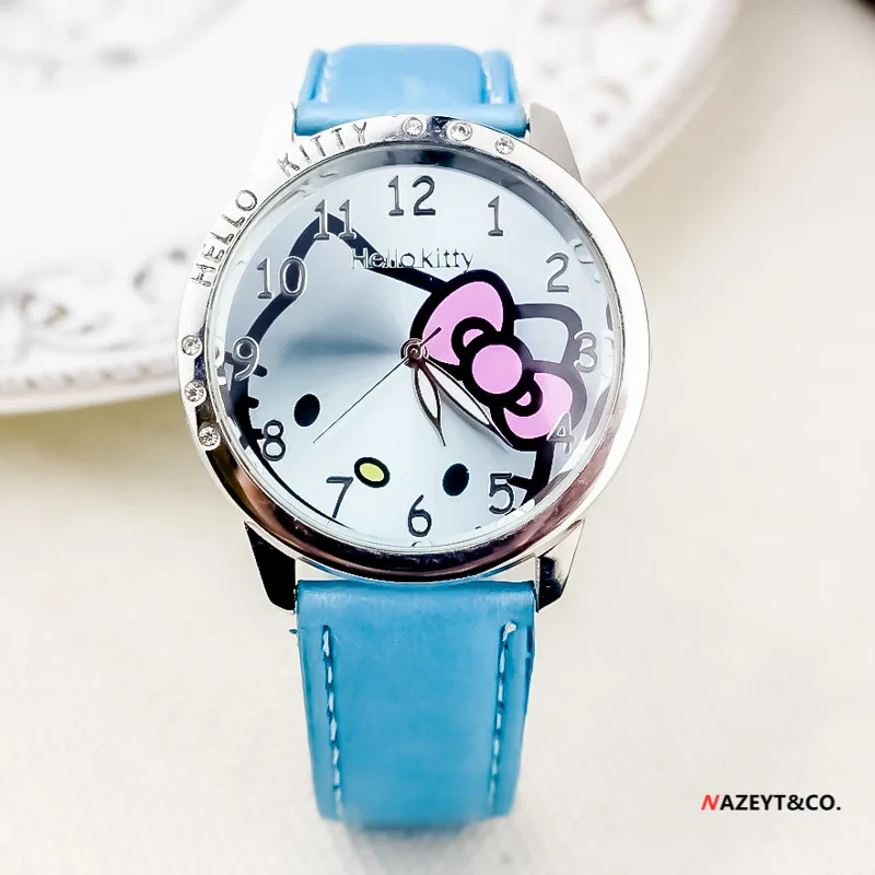 Sanrio Quartz Wristwatch Children Watch Cartoon Sweet Leather Strap Pointer Numbers Watches Student Study Clock Girl Toys Gift