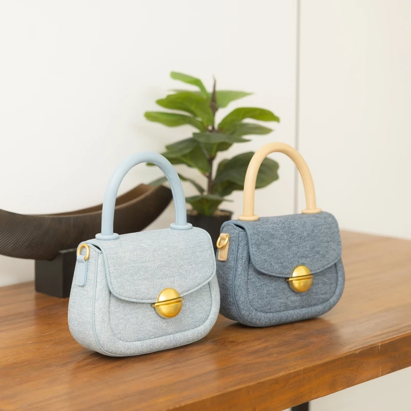 2024 Summer Fashion Blue Denim Fabric Top-Handle Handbag High Quality Women's Small Commuter Crossbody Tote Female  New Arrivals