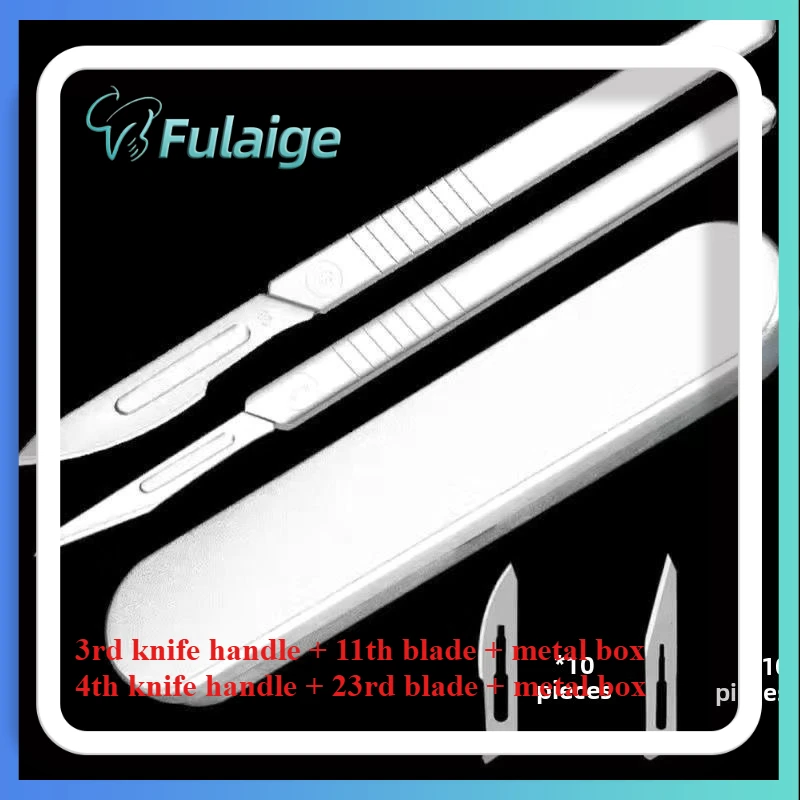 Sterile Dental Scalpel Blade Set No.10 -25 with Stainless Steel Handle No.3 No.4 No.7 Gamma Sterilized Surgical Instrument Kit
