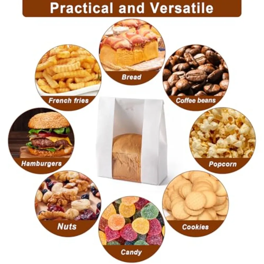 25 قطعة من أكياس الخبز الورقية أكياس خبز كبيرة من العجين المخزون لتخزين مخبز الخبز المنزلي مع نافذة Iludes 25 قطعة ختم التسمية Sti 13. #6