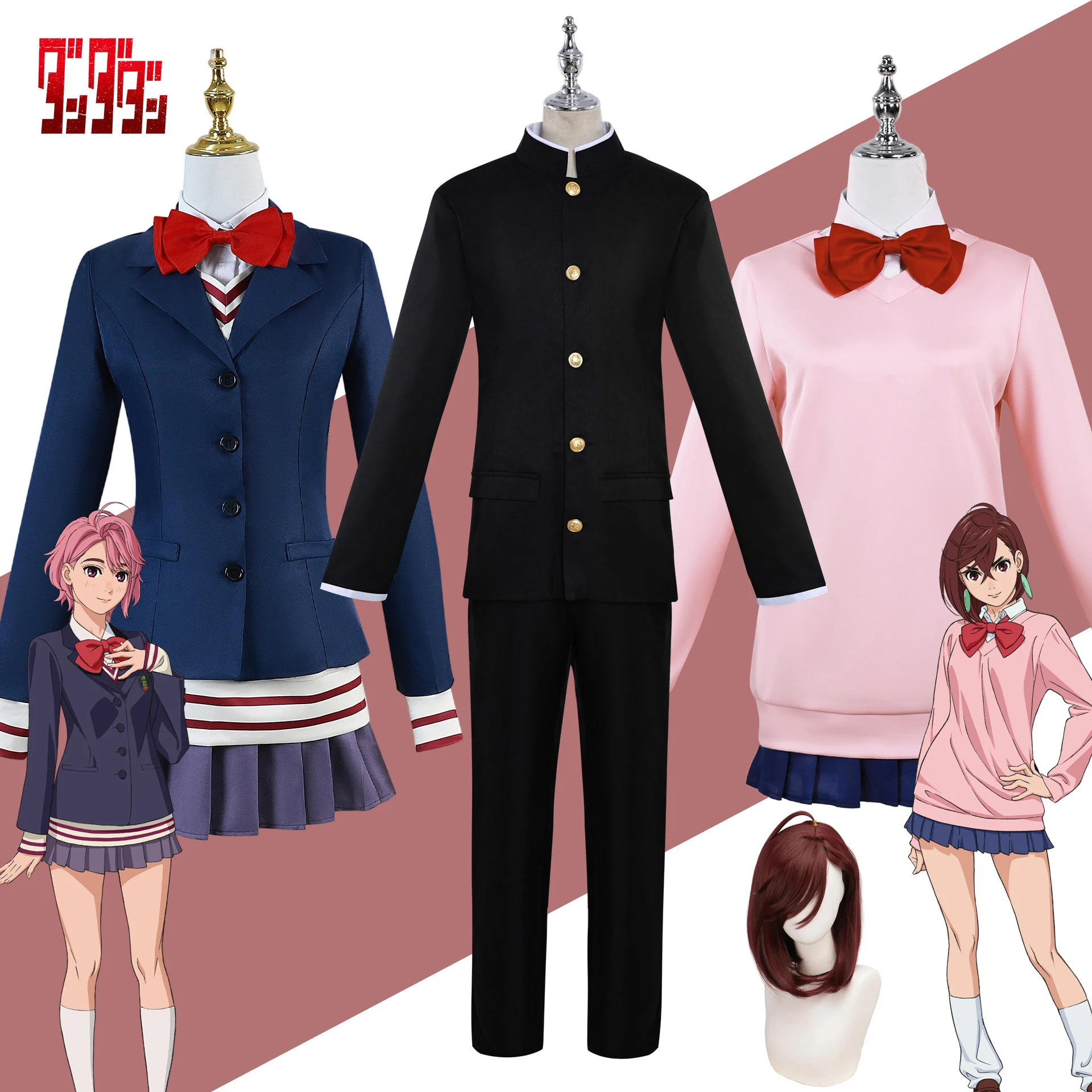 Momo Ayase Cosplay Costume Wig Anime Dandadan Sweater Skirt School Uniform  Choker Socks Christmas Halloween Party