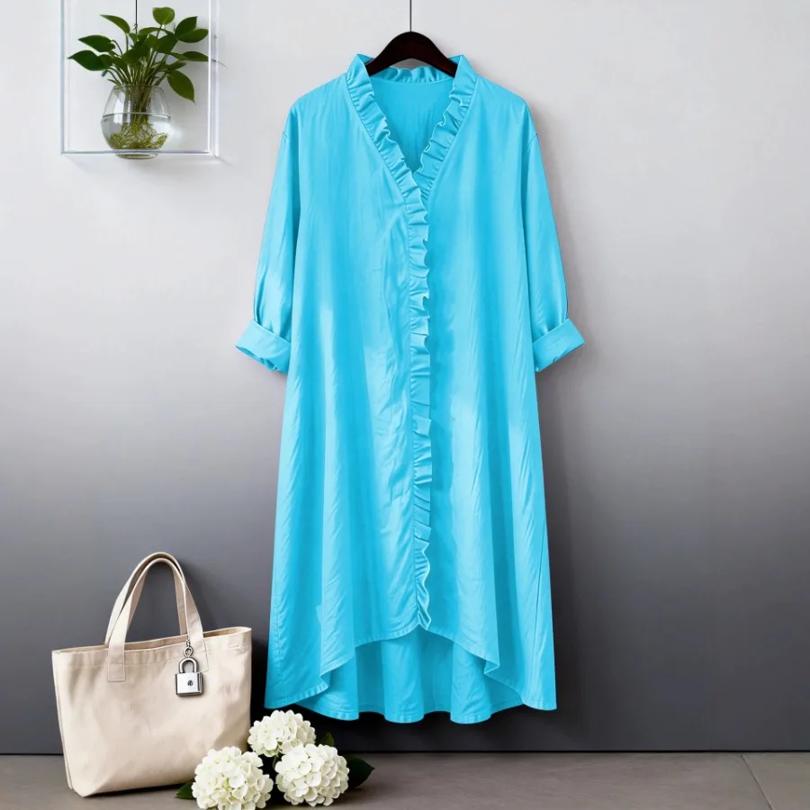 

ХИТ! Новинка весна-лето 2026: европейский и американский стиль, модный и элегантный однотонный льняной топ с длинными рукавами для женщин.