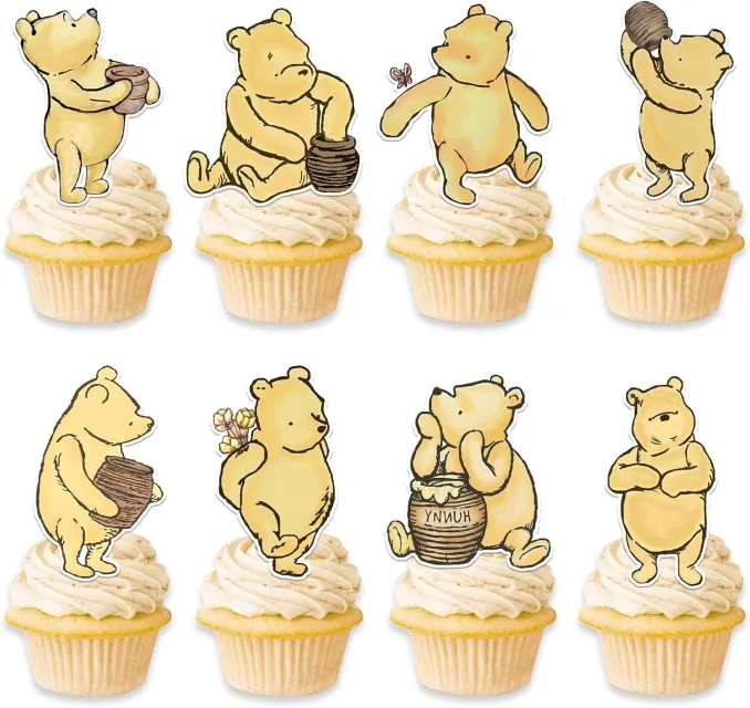 Adorno para tarta de feliz cumpleaños de Winnie de Disney the Pooh, decoración de fiesta para bebé, niño, juego de adornos para tarta, suministros para eventos y fiestas