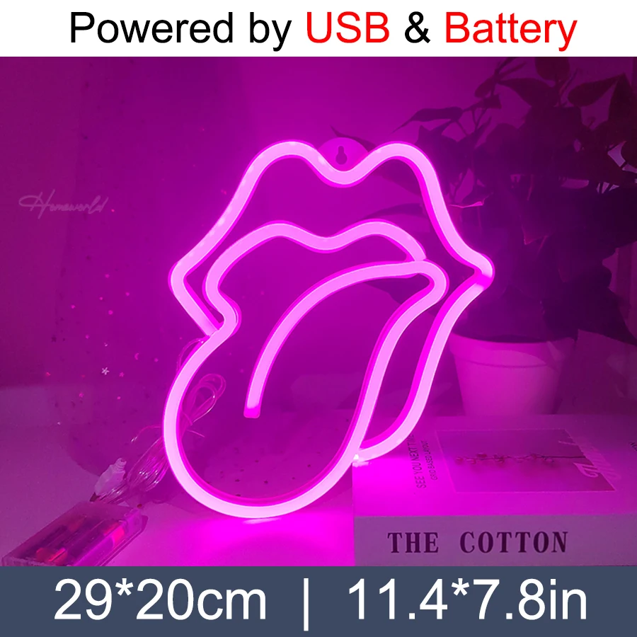 Mouth Lip Neon Light Sign LED Sexy Lips Modeling Lamp Decoration Table Room Shop Wall Party Gift USB & Battery Case Powered