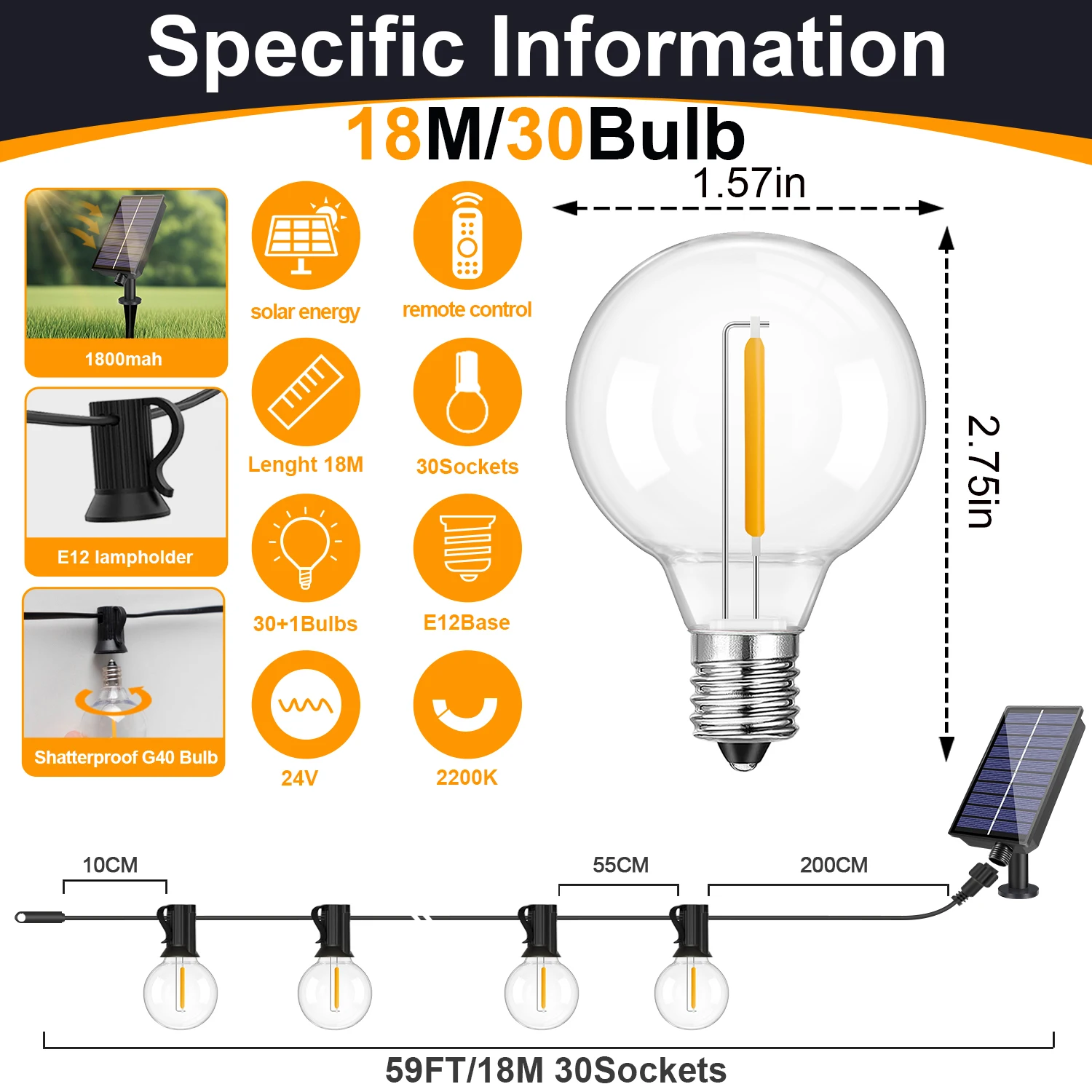 Led G40 Solar Globe Led Lichtslingers Buiten Waterdicht Onbreekbaar Solar Hanglampen voor Achtertuin Bistro Decoratie Licht