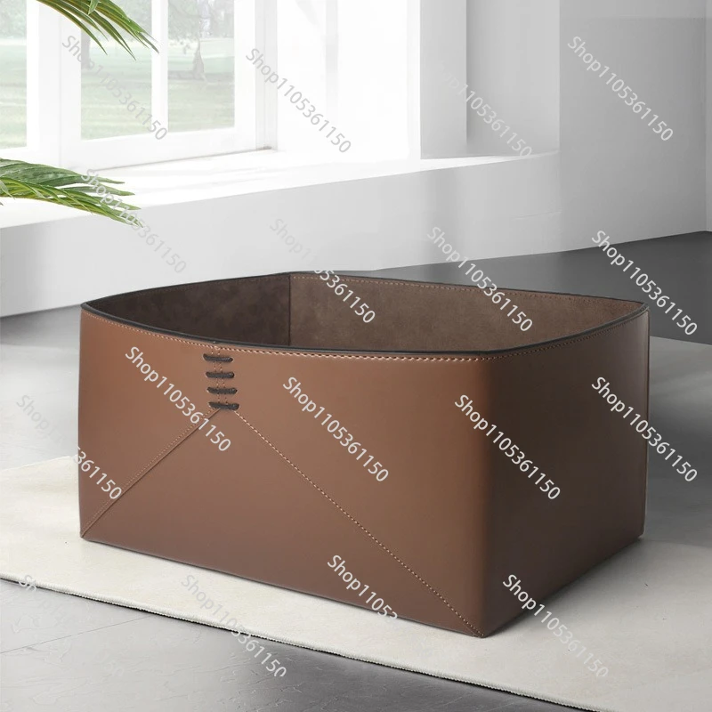 Modern Minimalist Light Luxury Handmade Square Leather Storage Basket Cloak Room Underwear Socks Multi-functional Organizer G