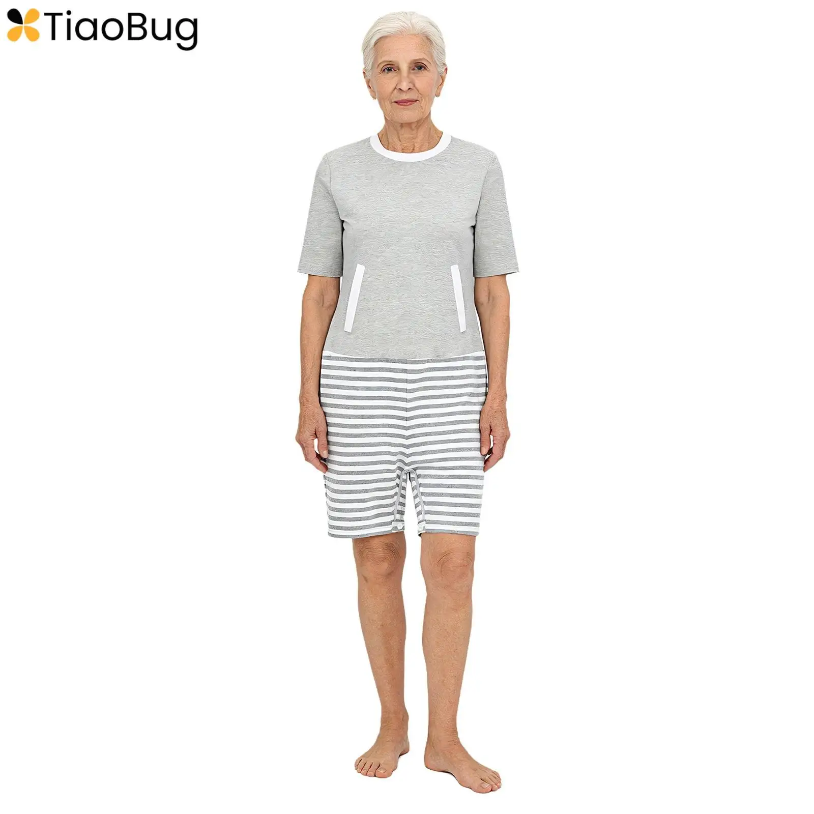 

Женский комбинезон с защитой от расстегивания, с молниями на спине и в промежности, для ухода за людьми с болезнью Альцгеймера, с цветовыми блоками, для пожилых людей с особыми потребностями