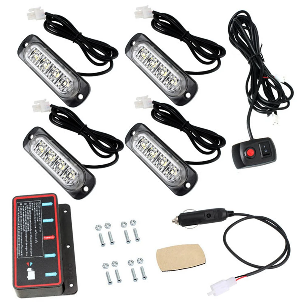 1 Set 12V Car Emergency Light Motorcycle Strobe Light With Controller Ambulance Police Grille Lights Red Blue Amber White