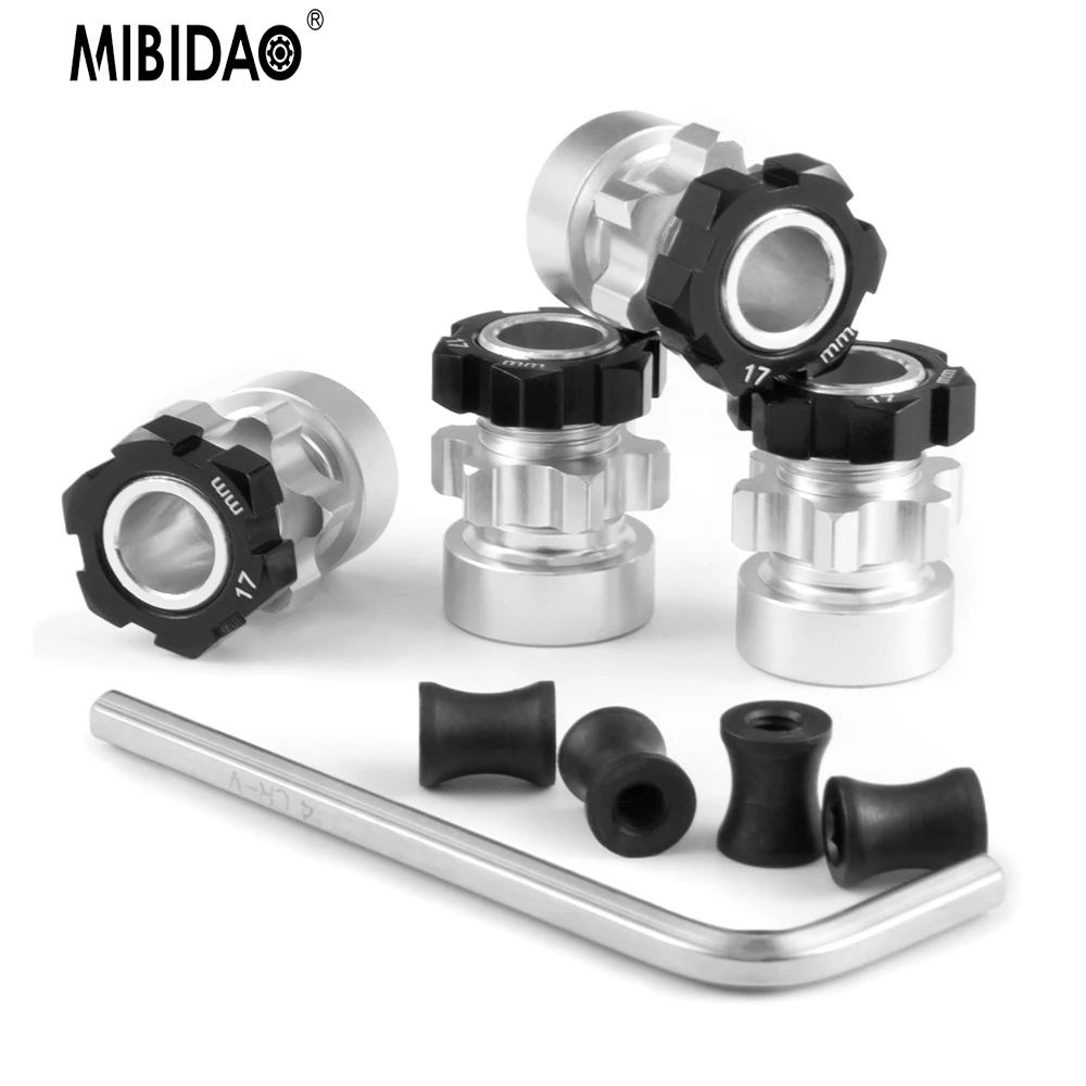 MIBIDAO 4pcs Hex Adapter 12mm To 17mm Wheel Hex Hubs Adapter Extension Conversion Nuts for 1/10 Slash 4X4 RC Racing Tires Parts