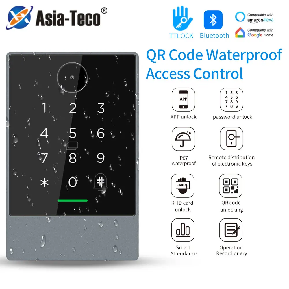 TTLOCK QR Code Access Control Reader 13.56Mhz Rfid IP67 Waterproof Keypad QRcode Scanner K3Q +G2 Hub Work with Alexa Google Home