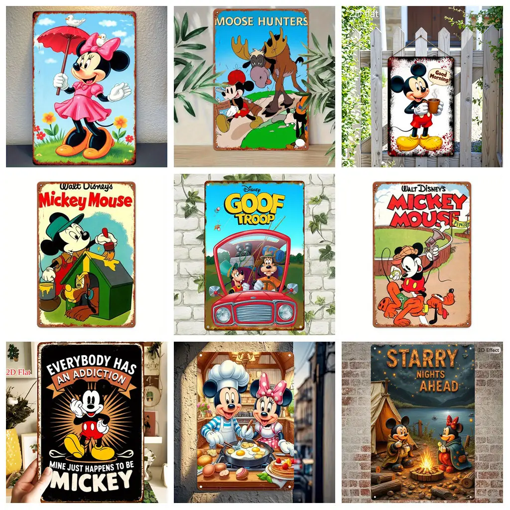 

Miniso Disney Mickey Nostalgic Exhibition Vintage Metal Tin Signs Posters Decor Retro Metal Plaque Wall Art Decor for Garage Bar