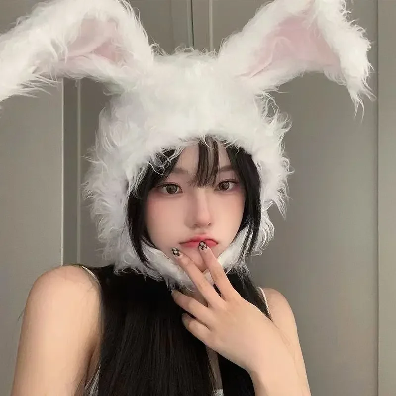 Kawaii Rabbit Bunny Ears Hats Women Girls Cute Earflap Caps Warmer Head Spring Winter Party Cosplay Hats for Women Girls Beanie