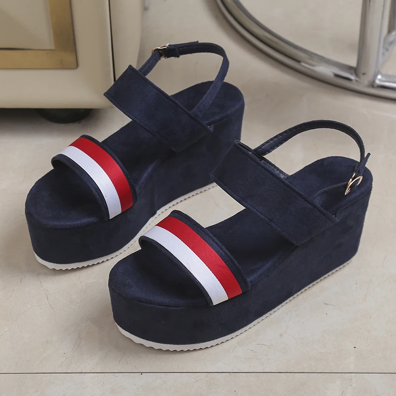 2024 New Large Size Platform Sandals for Women Gladiator Shoe Open Toe Mixed Colors Ankle Buckle Wedge Thick Sole Casual Sandal