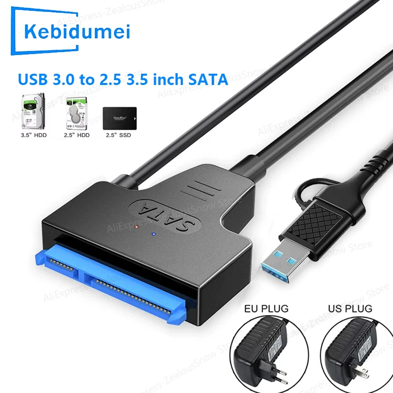 SATA To USB 3.0/Type-C Cable  SATA III Hard Drive Adapter Supply For 2.5 3.5 Inch SSD HDD External Connector With 12V 2A Power