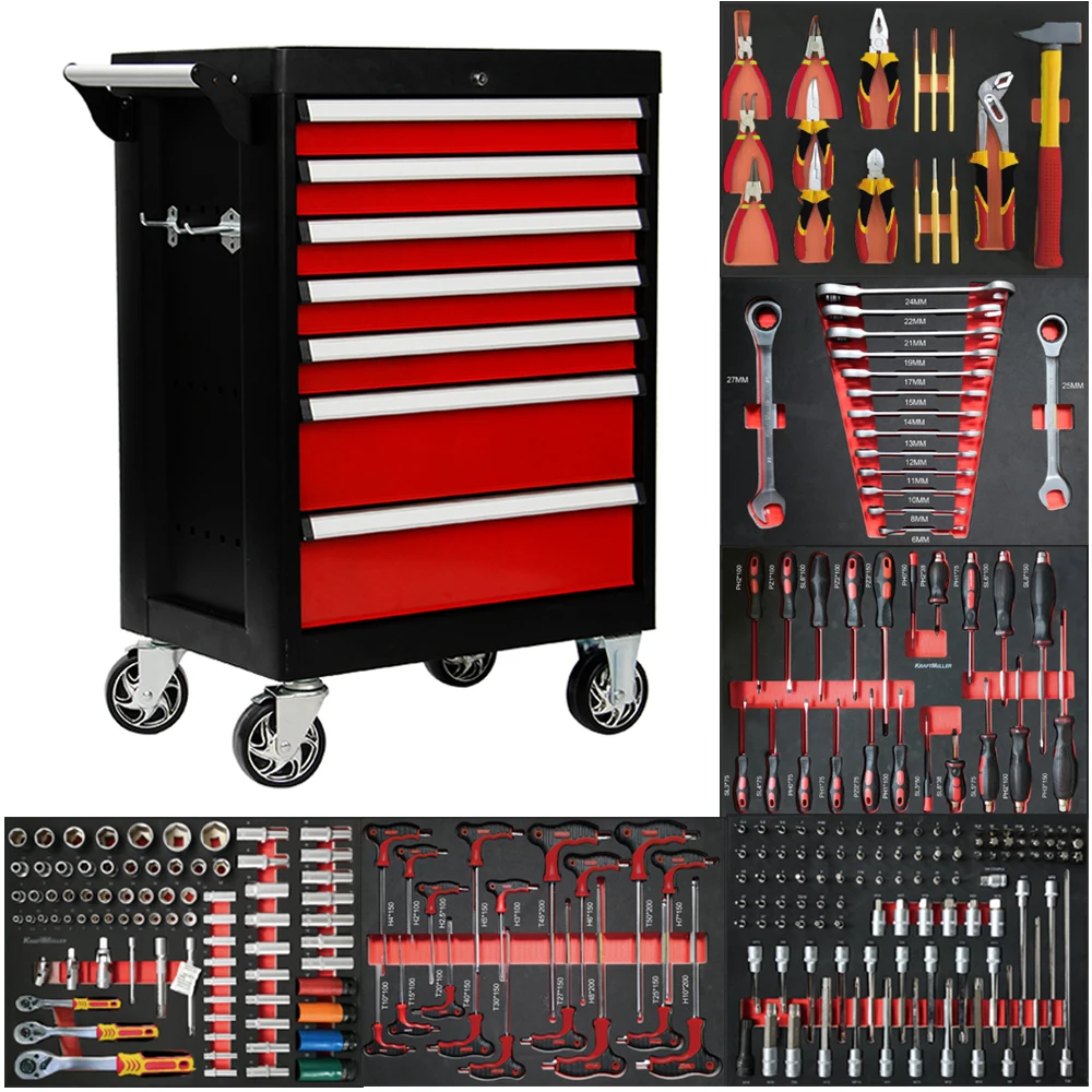 

New Professional 7 Drawers Roller Tool Sets Box Storage Tool Trolley With Car Repair Herramientas Tools