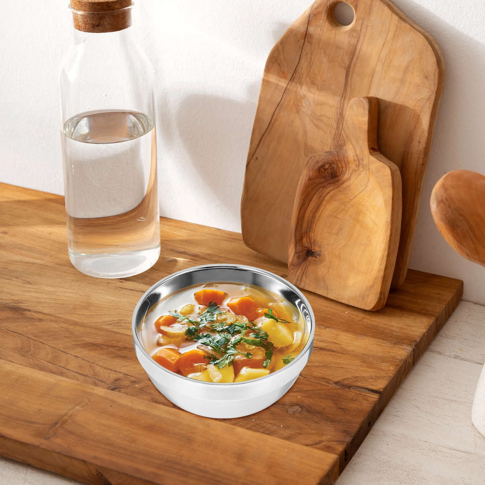 

4Pcs 13Cm Insulated Stainless Steel Bowl Anti-Scald Flat Base Metal Bowl for Home Beach Ice Cream Hot Soup Child Safe