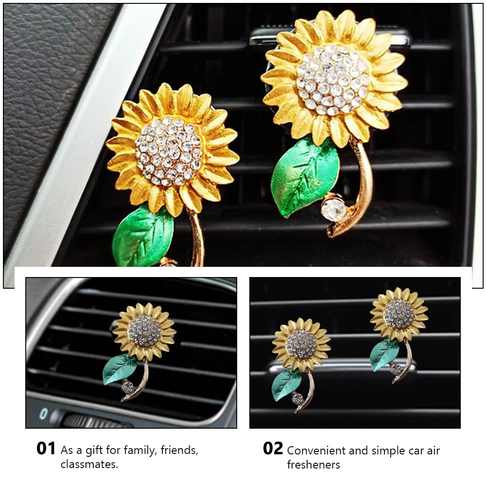 

2 Pcs Car Perfume Clip Freshener Diffuser Sunflower Shaped Aroma Ornament Essential Oils Scents Car Interior Decor Mini