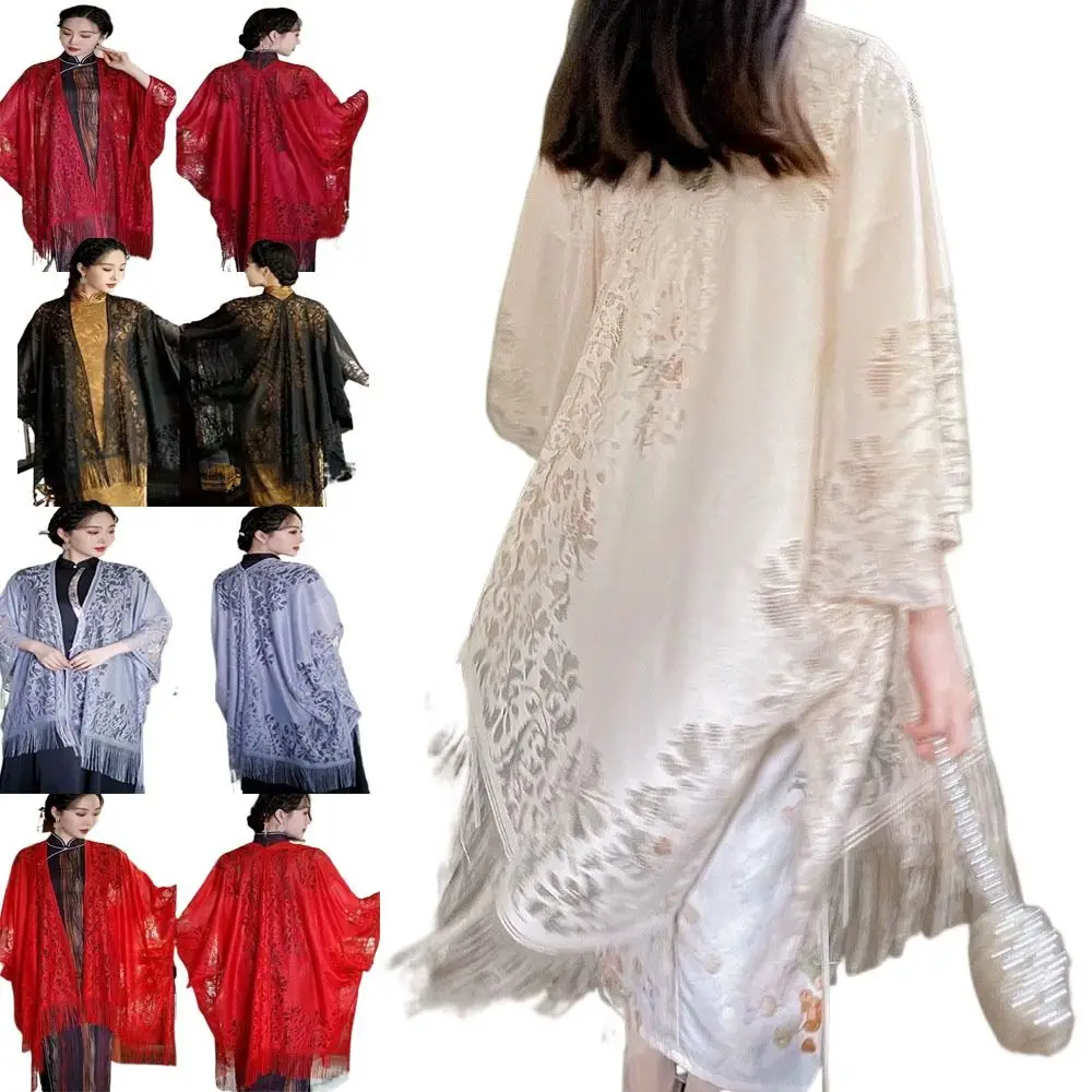 

Кружевная полая кисточка, китайский Cheongsam, тюлевая шаль, тонкий солнцезащитный козырек, темпераментный кардиган, солнцезащитный крем в древнем стиле, рукав реглан