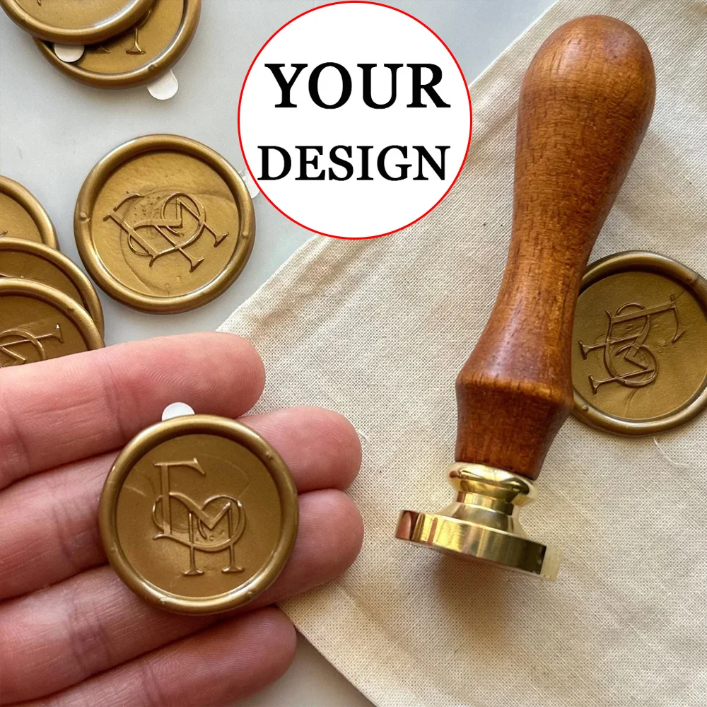 Custom Brass Wax Seal Stamp Own Personalized Logo Sealing Wax Stamp with 2 Initials for DIY Wedding Invitation&Letters Wax Seal