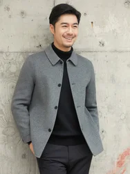 Chaqueta de alta gama para hombre, abrigo de lana pura con cuello tipo Polo 2023, informal, para negocios, otoño e invierno, 100%