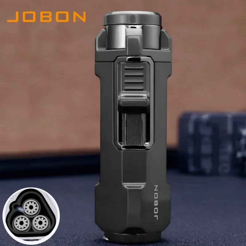 JOBON Zinc Alloy Strong Firepower Three Jet Flame Cigar Lighter Bottom Cigar Diamond Outdoor Portable Butane Gas Torch Lighters
