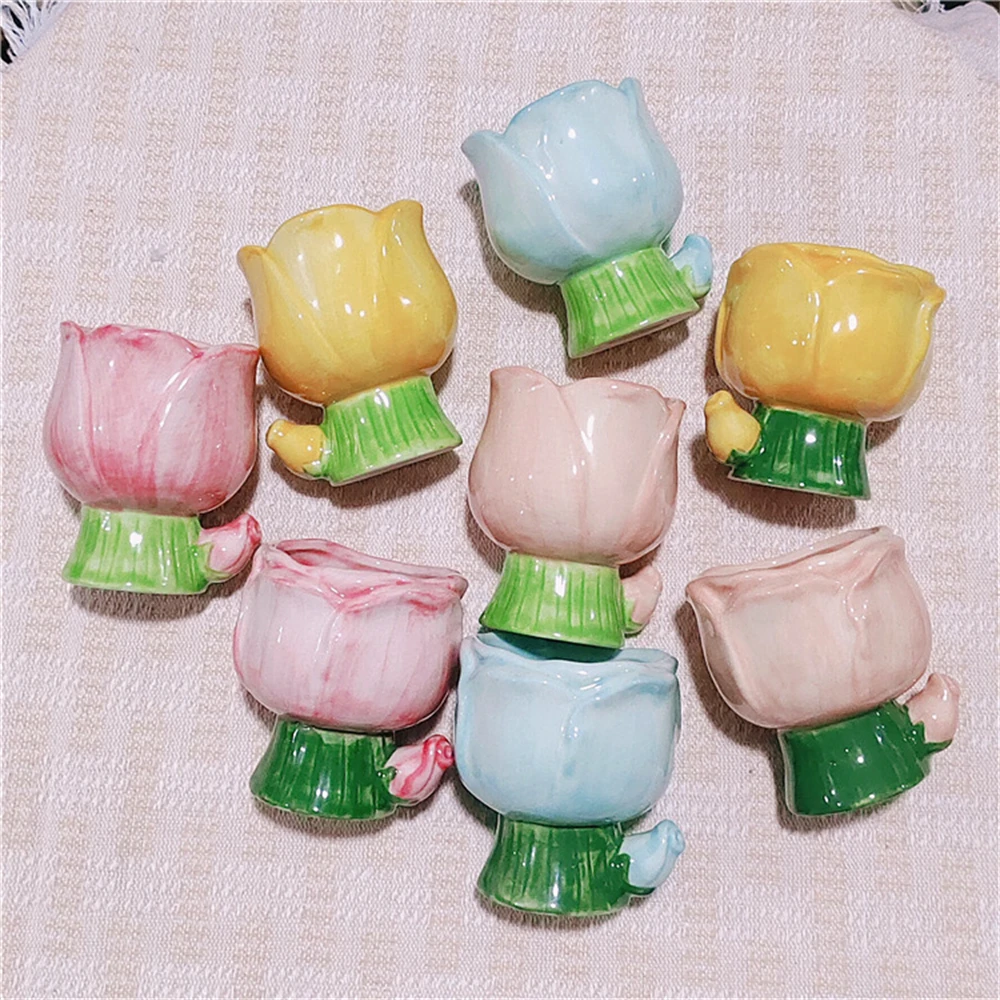 E2 Gradient Tulip Flower Cup Cute Girl Ceramic Cup Hand Pinched Tulip Flower Cups Ice Cream Dessert Mug Cereal Milk Coffee Mugs