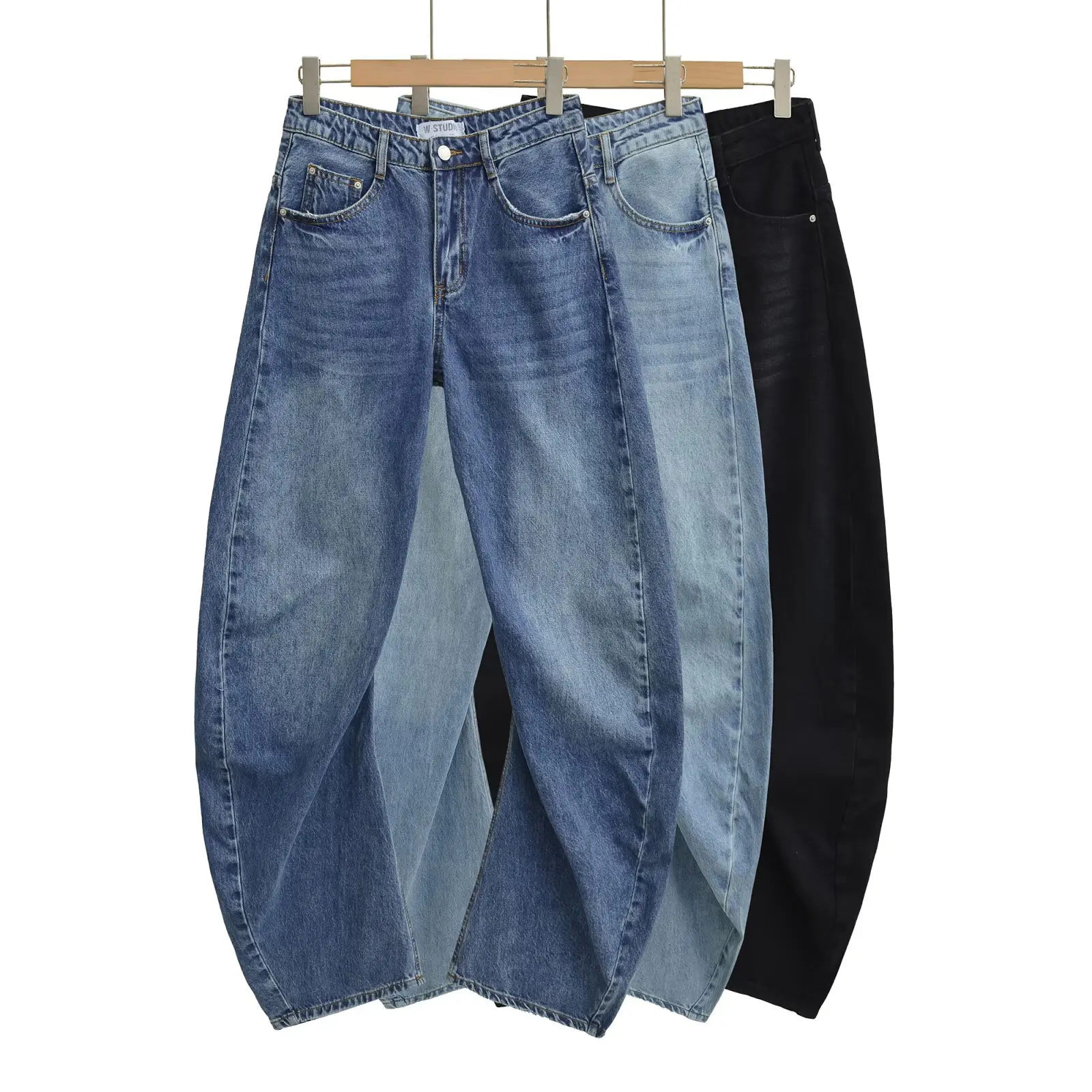 American Retro Waed Double Side S Knife  Straight Leg Jeans Women's Loose Slim Wide Leg Casual Floor Length Pants