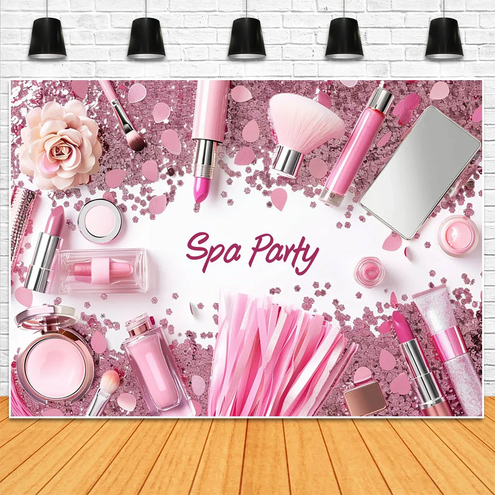خلفية حفلات الترتر الوردي من Mocsicka ، مستحضرات التجميل ، الماكياج ، بيجامة الفتيات ، خلفية عيد ميلاد النساء ، استوديو الصور