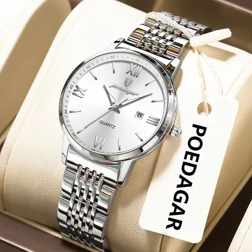 Imagen 1 del producto Reloj POEDAGAR Original de moda para mujer, reloj luminoso resistente al agua con fecha para mujer, relojes de negocios de cuarzo de acero inoxidable para mujer