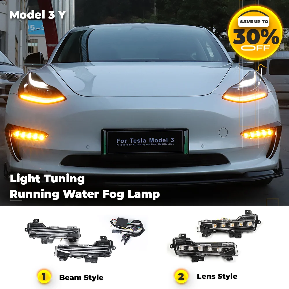 

Tesla 2023 Model Y 3 Modified Fog Lamp Front Bar Flowing Water Day Light Turning 2021-2023 Upgrade LED Fog Lamp Accessories