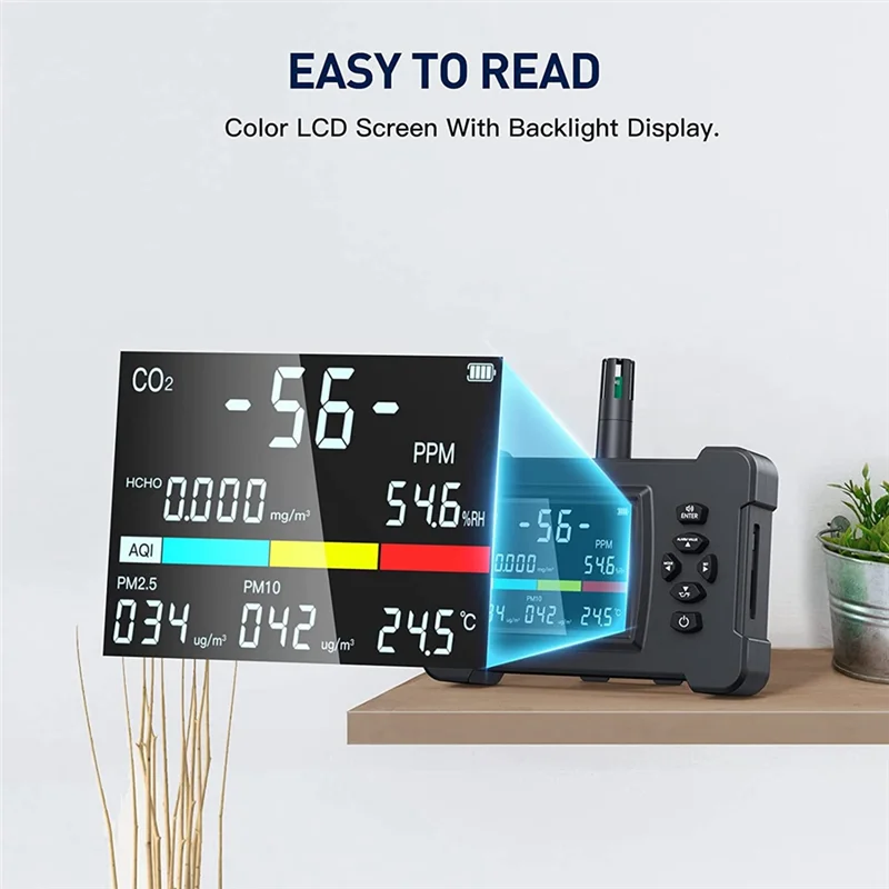 Air Quality Monitor,Upgraded Accurate Sensor CO2 Detector 8 in 1 Air Quality Detector for CO2 PM2.5/PM10 Formaldehyde