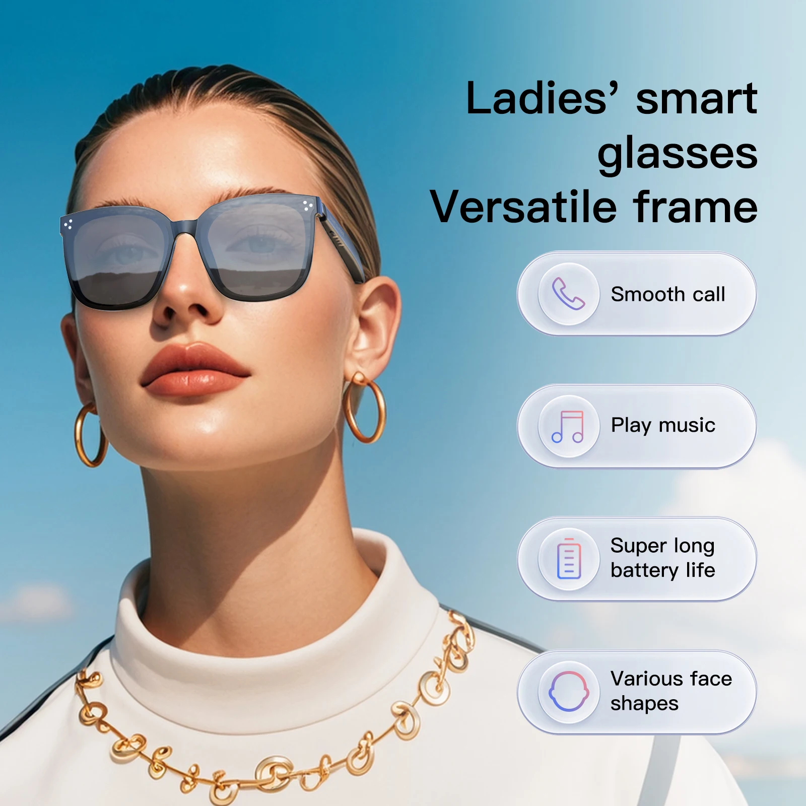 Smart wireless audio glasses, office, outdoor sports driving fashion sunglasses music playback hands-free calling smart glasses