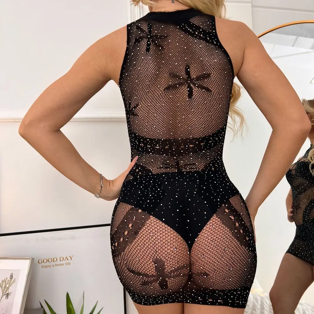 ชุดชั้นในเซ็กซี่สุดฮอตสำหรับผู้หญิงแนวยุโรปและอเมริกาติดเพชรแวววาวปกสูง