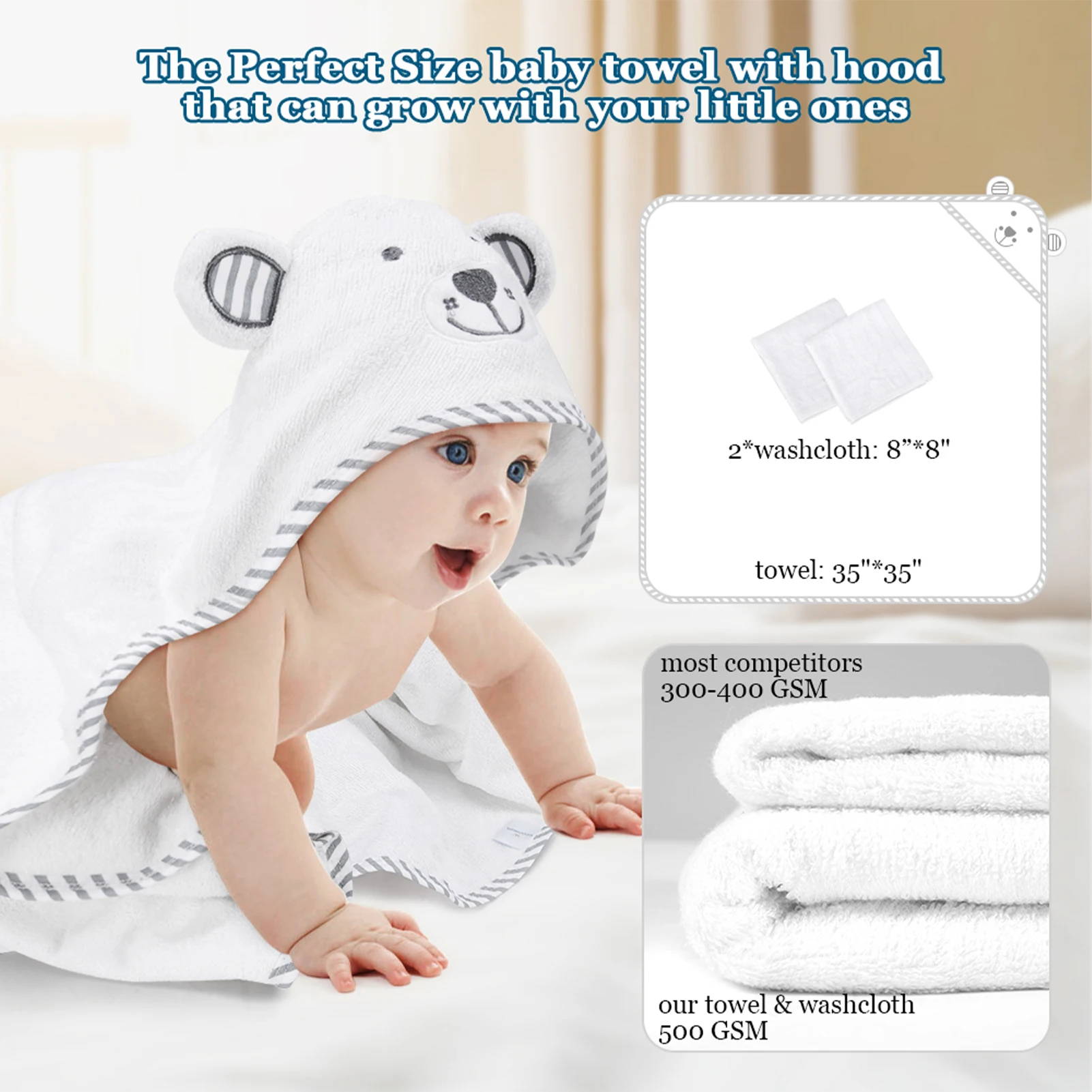 

Hooded Towel Organic Bamboo Fiber Baby Bath Towels Bear Embroided Handkerchief Soft Nature Towel for Toddlers Super Absorbent