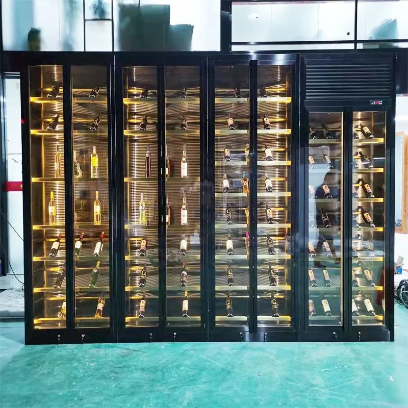 Stainless steel wine cabinet red wine cabinet with lamp private villa high-end red wine rack floor-to-ceiling display cabinet ag