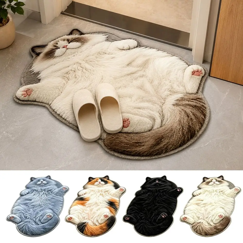 Special-shaped Cat Floor Mat Soft Surface Absorbent Cat Shaped Rug Cat Pattern Non Slip Backing Bathroom Floor Mat