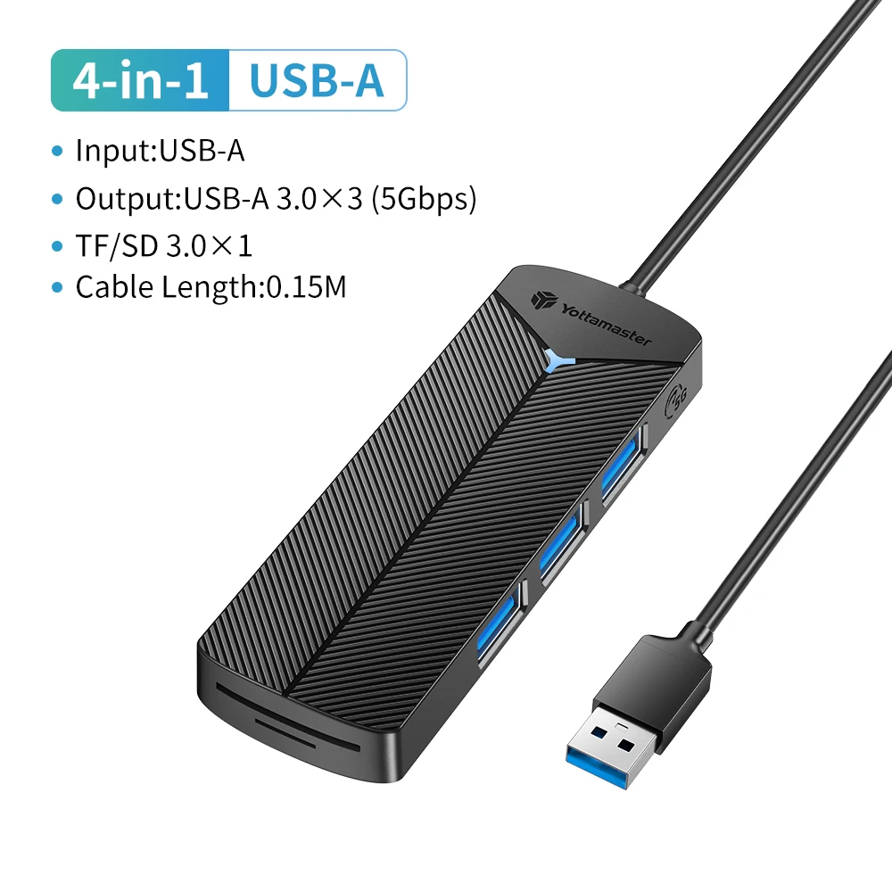 Yottamaster 5 Gbit/s 4-in-1 USB3.0-Hub, USB-HUB-Adapter, Erweiterungsdock, ultraflacher OTG-Adapter Typ C für PC, iOS, Computerzubehör