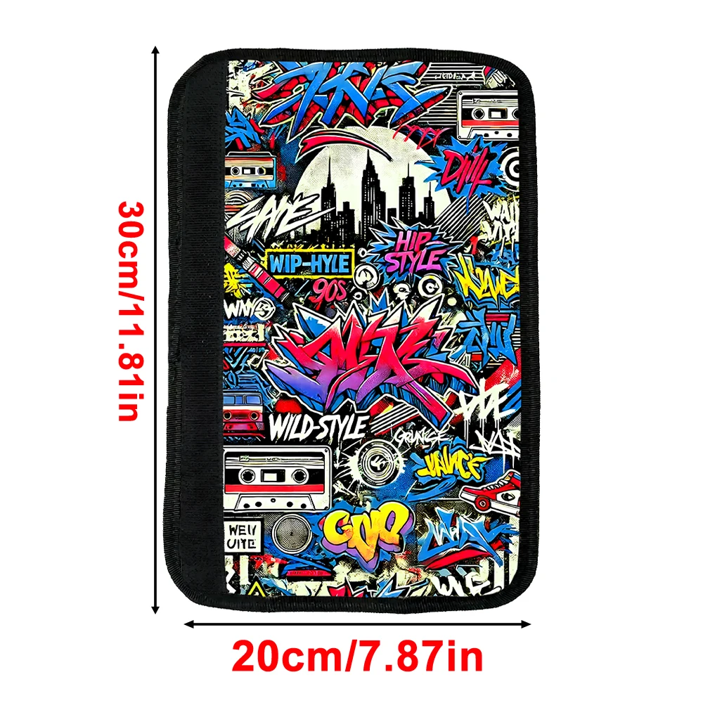 Retro Graffiti Pattern Soft Car Seatbelt Shoulder Pads Universal Fit Sponge Material Comfort Cushions for All Car Models