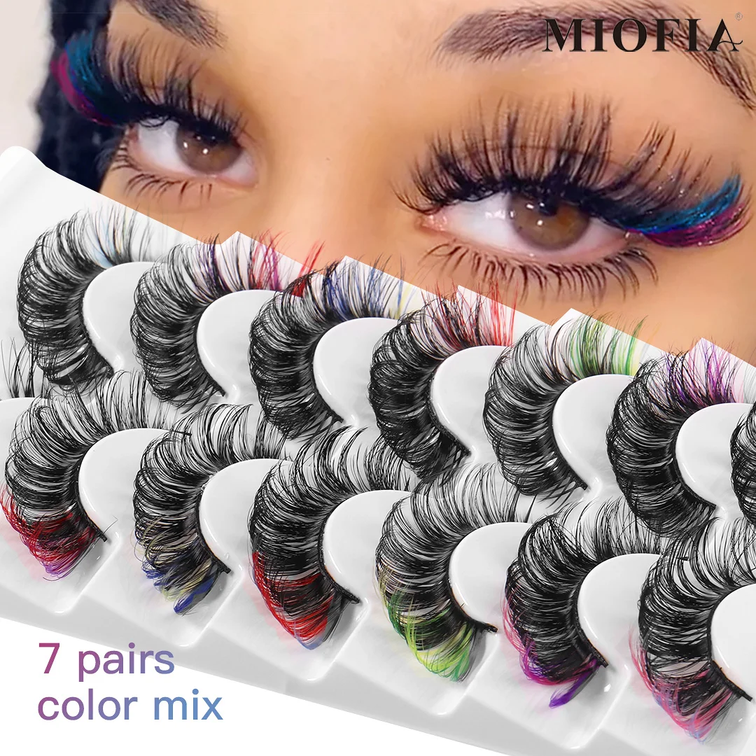 Neue 7 Paar farbige Wimpern dramatische lange dicke Volumen gefälschte Wimpern DIY flauschige Wimpernverlängerung 3D Faux Nerz Wimpern Make-up