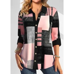 Women's long sleeved shirt top with checkered pattern trendy and personalized street commuting style new style of women's shirt