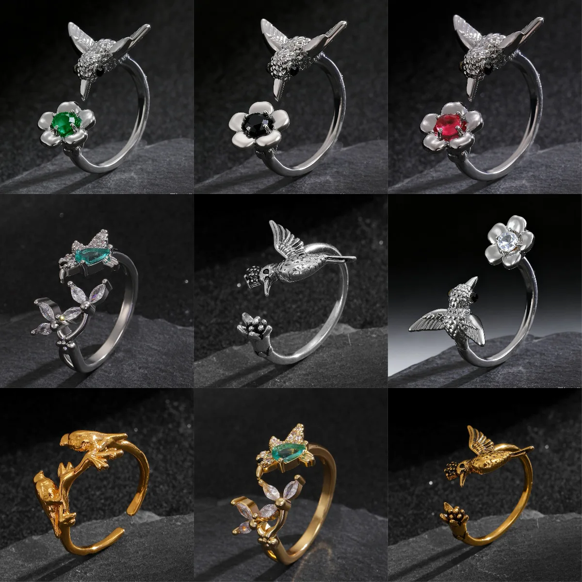 Vintage Bird Ring for Women Hummingbird Animal Design Retro Aesthetic Distressed Finish Statement Jewelry