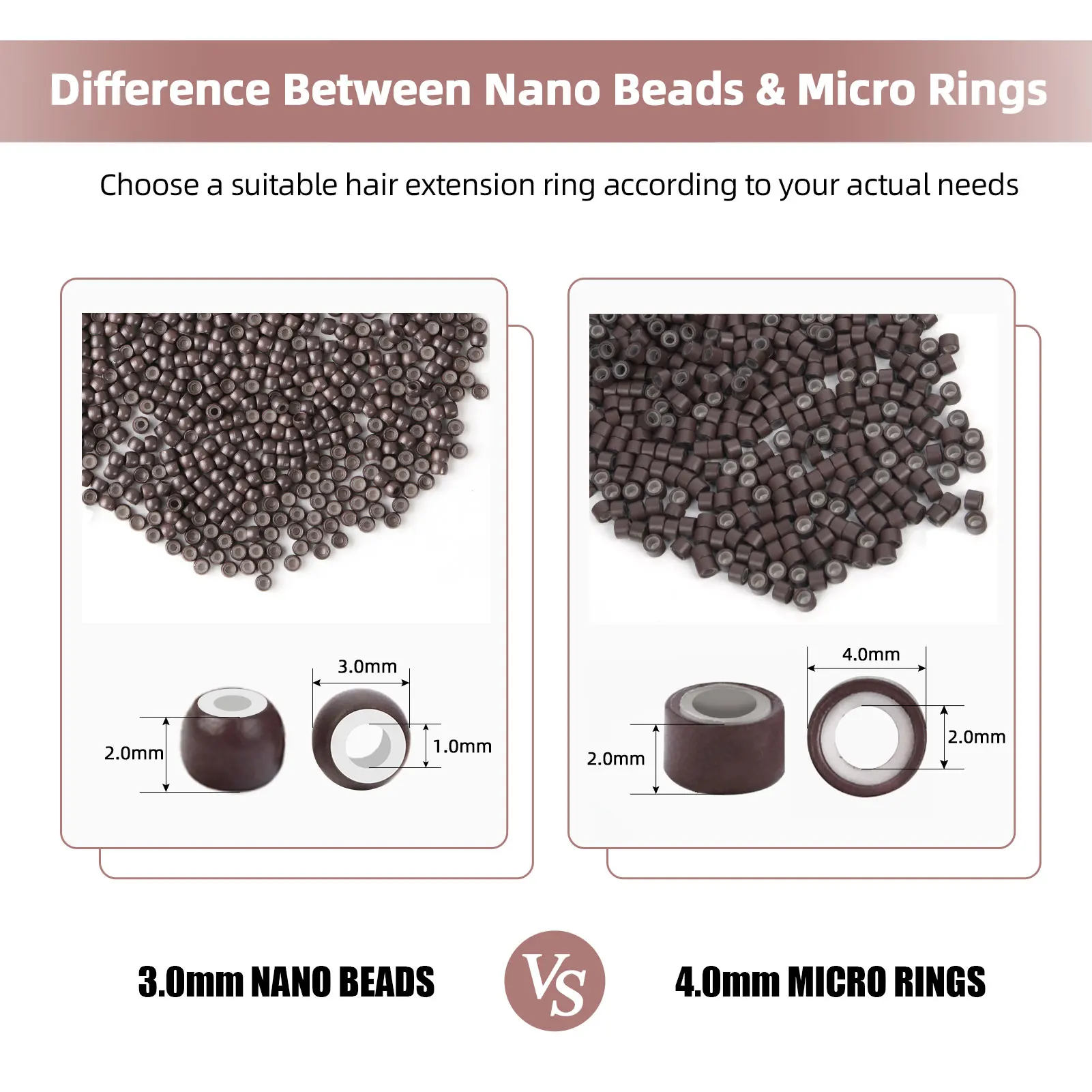 K.S WIGS 4030 실리콘 마이크로 링, 헤어 익스텐션 액세서리, 구리 비즈, 링크 4.0*2.0*2.0mm, 멀티 컬러, 600 PCs, 800PCs