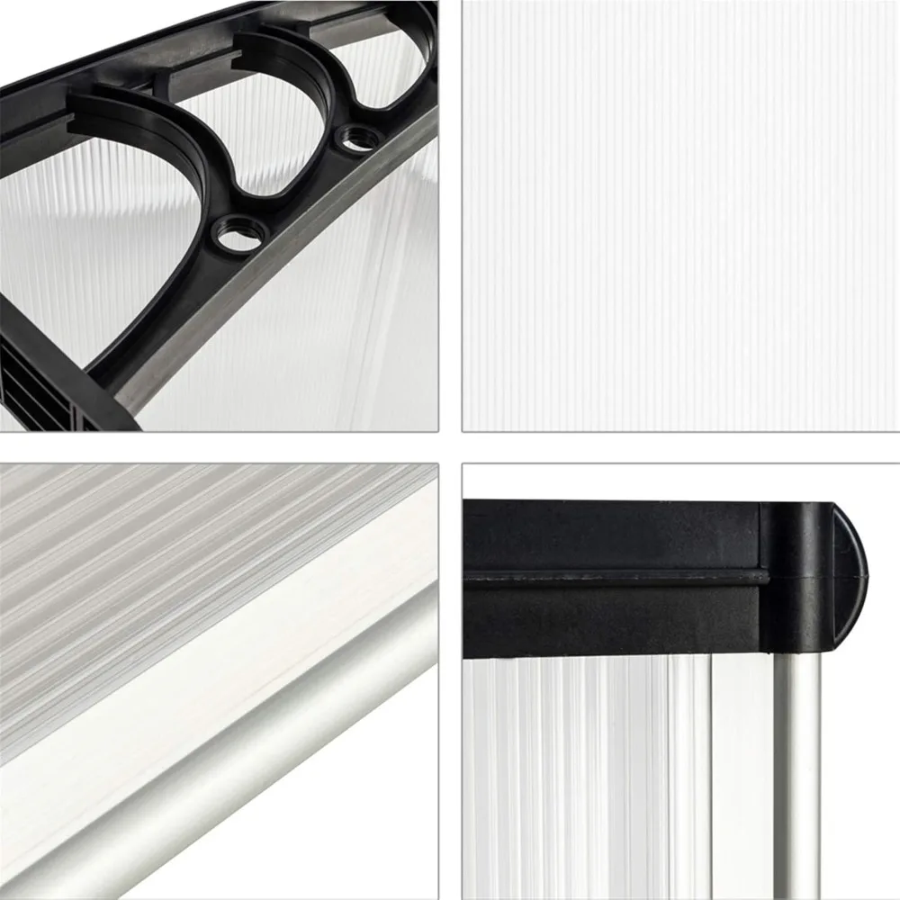 Toldo de janela de 116 polegadas / 78 polegadas / 39 polegadas ao ar livre de policarbonato folha oca porta pátio dossel (dossel prateado + suporte preto,