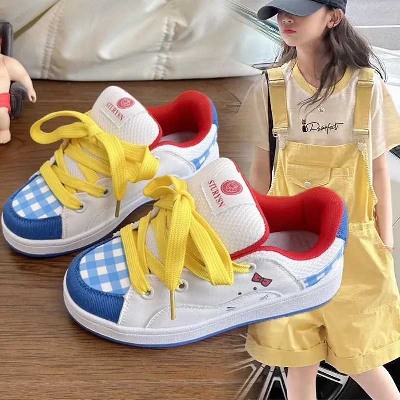 

2025 Girls Sneakers Spring Fall Leather Girls Board Shoes Yellow Soft Non-slip Children's Single Shoes Kids Shoes