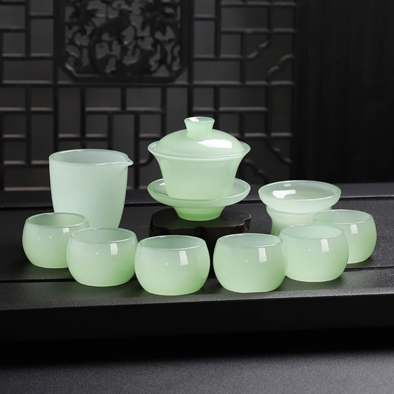 

Белый нефритовый глазурованный чайный сервиз кунг-фу, бытовой фарфор из ледяного нефрита, полный светильник, роскошный офис