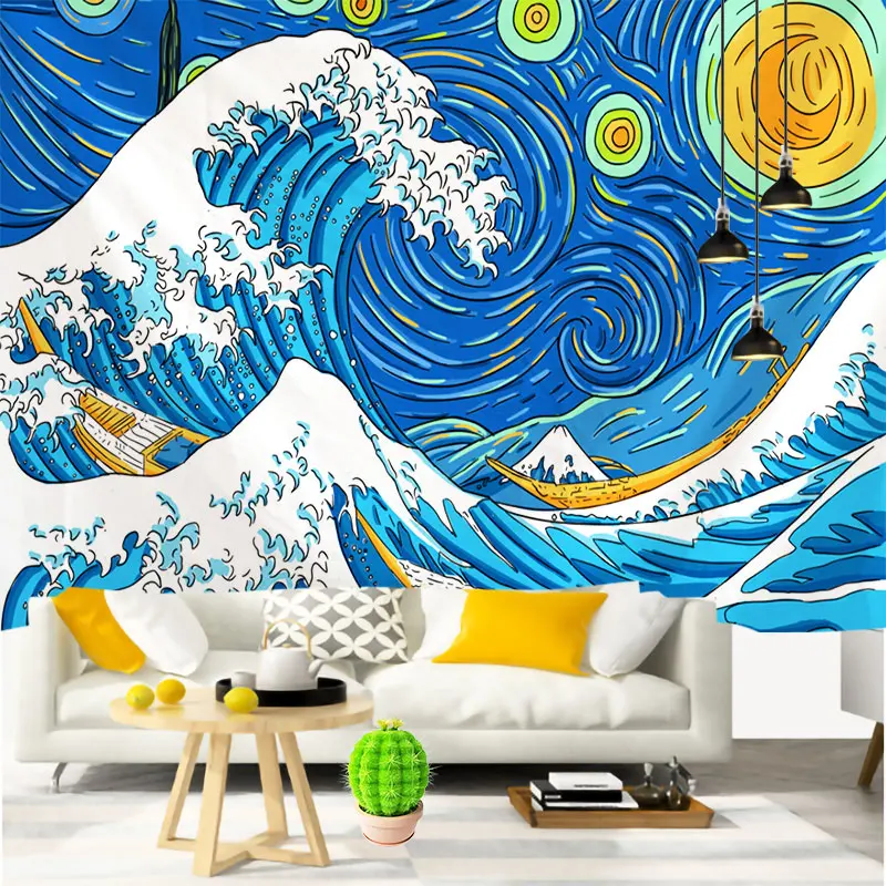 Colorful Wave Home Decoration Wall Tapestry LIving room Japanese Style wall Hanging Decor vintage Bedroom