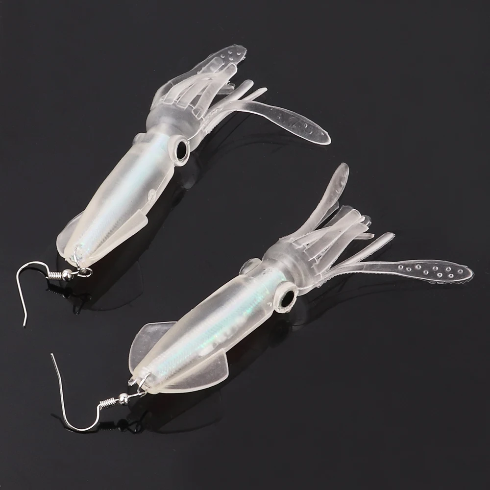 Noctilucence Color Tube Squid Drop Earrings for Women Giant Jelly Bionic Soft Lure Marine Animal Earring Fishing Lovers Gifts