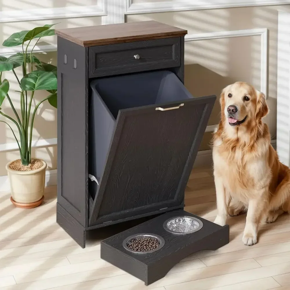

10 Gallon Pet Feeding Station with Storage, Cabinet for Dog Bowls and Trash, Hideaway Drawer for Kitchen or Living Room