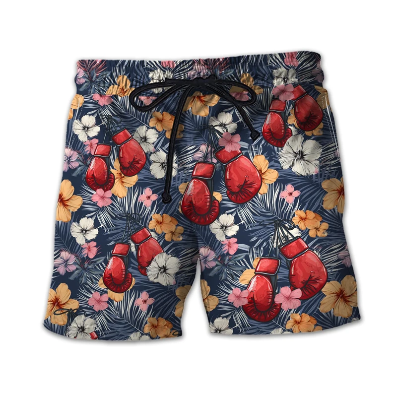 

Vintage Boxing Pattern Men's Beach Shorts 3d Printing Boxing Glove Drawstring Short Pants Summer Quick Dry Swimming Trunks