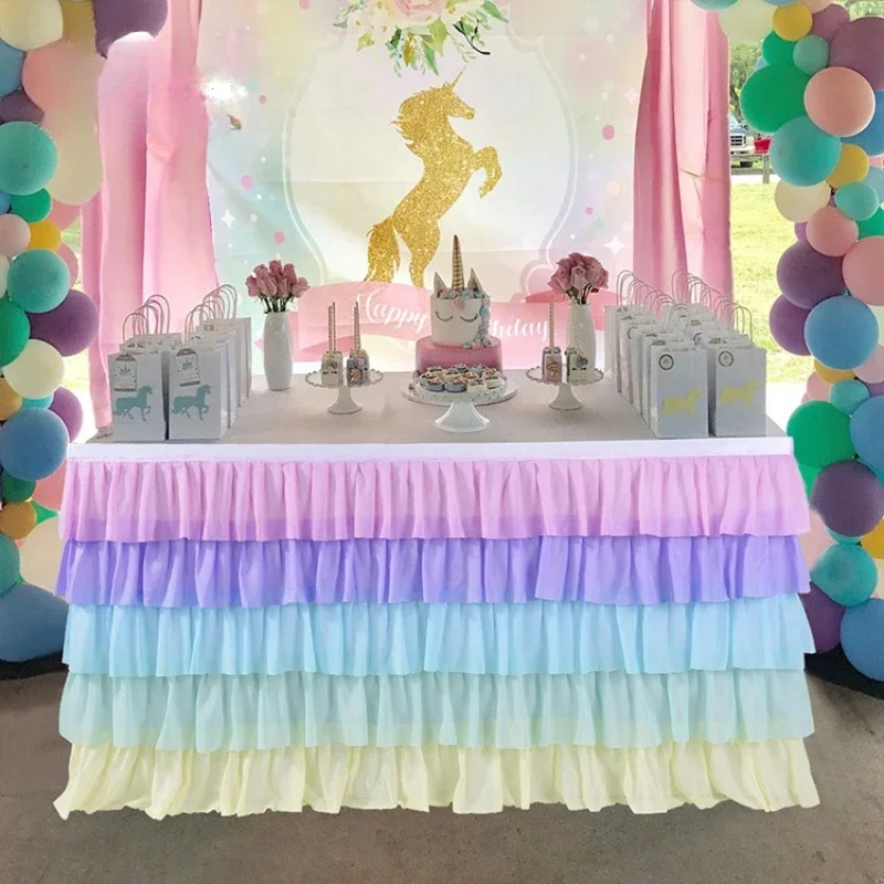 Rainbow Wedding Decoration Table Skirt, Birthday Cake Party, Chiffon Shimmer Organza for Hotel Events Banquet Holiday Festival